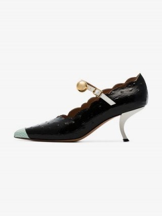 Marni Black Mary Jane 50 Bow Heel Leather Pumps – curved heels - flipped
