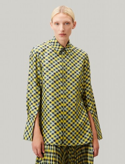 JOSEPH Mason Diamond Weave Print Blouse in Yellow / split sleeve blouses - flipped