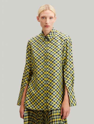 JOSEPH Mason Diamond Weave Print Blouse in Yellow / split sleeve blouses