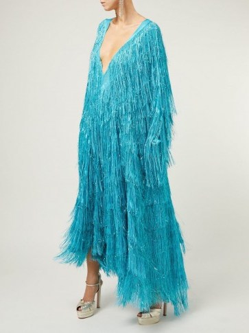 Vintage style glamour ~ GUCCI Metallic-fringed fil-coupé gown in blue - flipped