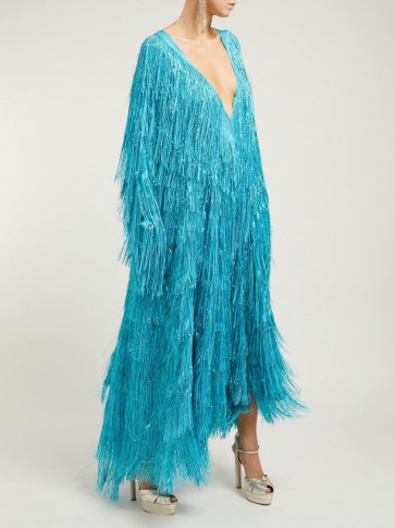 Vintage style glamour ~ GUCCI Metallic-fringed fil-coupé gown in blue