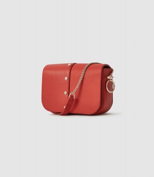 Reiss MINI JESSIE LEATHER TASSEL CROSS BODY BAG RED | small and stylish crossbody - flipped