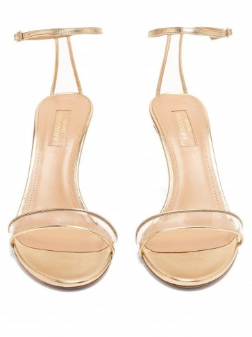 AQUAZZURA Minimalist 85 gold-leather sandals ~ clear perspex-insert straps - flipped