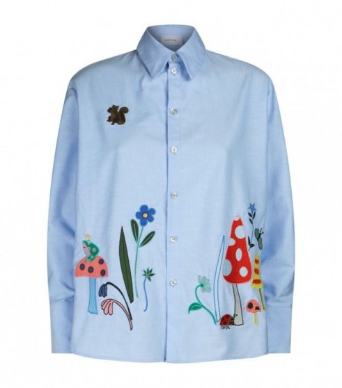 Mira Mikati Nature Embroidery Oxford Shirt in Blue ~ beautiful embroidered shirts - flipped