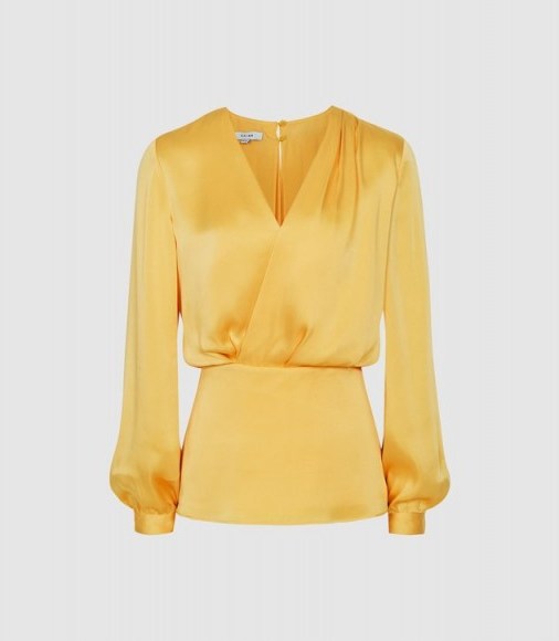 REISS MIRANDA PLUNGE WRAP FRONT BLOUSE YELLOW ~ clothing for spring - flipped