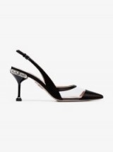 Miu Miu Black 85 Satin Suede Jewelled Heel Slingback Pumps – crystal studded heels