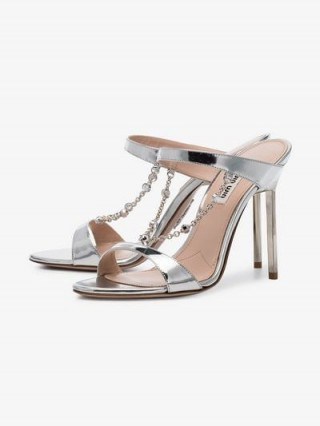 Miu Miu Silver Diamanté Chain 105 Sandals ~ high metallic mules - flipped