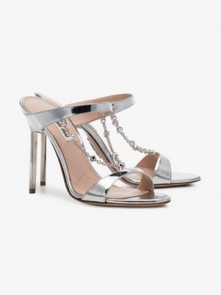 Miu Miu Silver Diamanté Chain 105 Sandals ~ high metallic mules