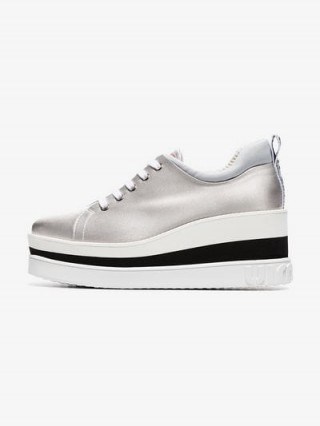 Miu Miu Silver 75 Flatform Sneakers / metallic flatforms - flipped