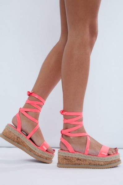 IN THE STYLE MOLLINE NEON PINK ESPADRILLES – bright strappy platforms