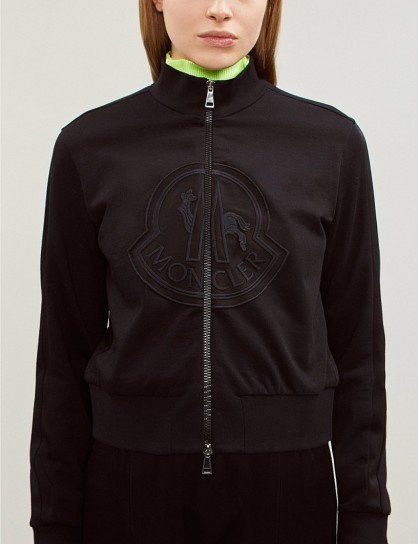 MONCLER Logo-embroidered cotton-jersey jacket in black – sporty zip-up jackets