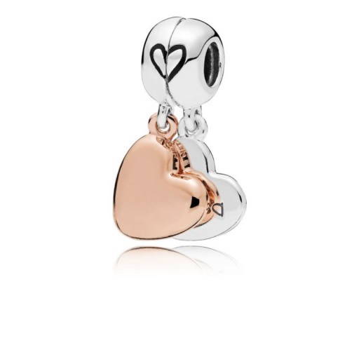 PANDORA MOTHER AND DAUGHTER LOVE PENDANT CHARM Rose With Sterling Silver, Enamel | heart charms - flipped