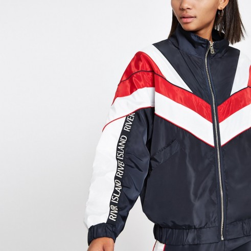 RIVER ISLAND Navy block high neck track jacket – sports jackets