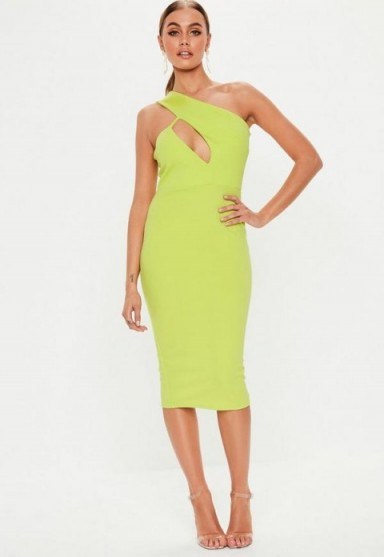 MISSGUIDED neon lime one shoulder midi dress ~ bright going out dresses - flipped
