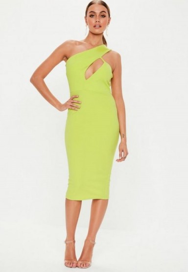 MISSGUIDED neon lime one shoulder midi dress ~ bright going out dresses