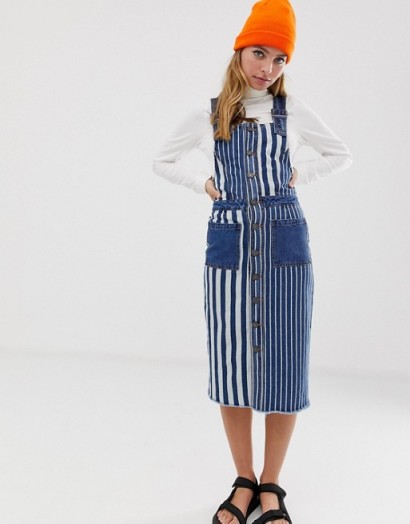Noisy May Petite stripe denim pinafore dress | striped pinafores