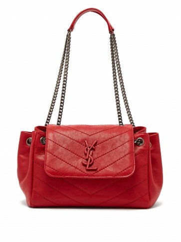 SAINT LAURENT Nolita monogram chevron-quilted leather bag in red ~ vintage style handbag