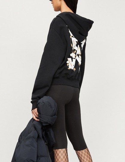 OFF-WHITE C/O VIRGIL ABLOH Flower back cotton hoody in black | printed hoodies - flipped