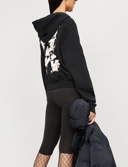 OFF-WHITE C/O VIRGIL ABLOH Flower back cotton hoody in black | printed hoodies