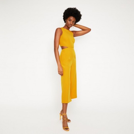 WAREHOUSE OPEN BACK CULOTTE JUMPSUIT IN YELLOW / colours for spring fashion - flipped