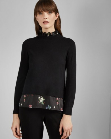 Ted Baker FLISITI Oracle mockable insert cotton jumper in black – frilly high neck