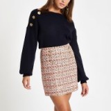 RIVER ISLAND Orange boucle mini skirt ~ button detail tweed skirts