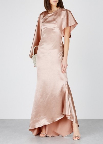 OSMAN Minnelli rose gold satin dress ~ cape-effect event gown - flipped