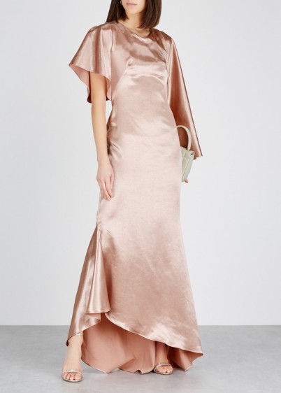 OSMAN Minnelli rose gold satin dress ~ cape-effect event gown