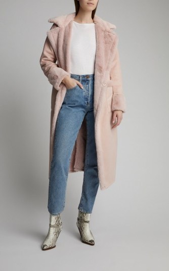 Apparis Pauline Faux Shearling Coat in Pink | luxe fur coats - flipped