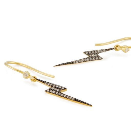 Kirstie Le Marque PAVÉ DIAMOND LIGHTNING BOLT DANGLE EARRINGS in Yellow Gold / Pave - flipped