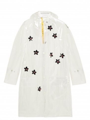4 MONCLER SIMONE ROCHA Perspex-flower transparent hooded parka ~ clear floral mac