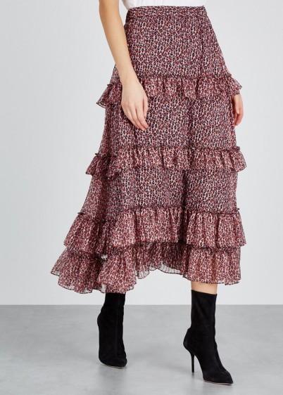 PHILOSOPHY DI LORENZO SERAFINI Leopard-print silk chiffon skirt ~ gold lamé weave skirts