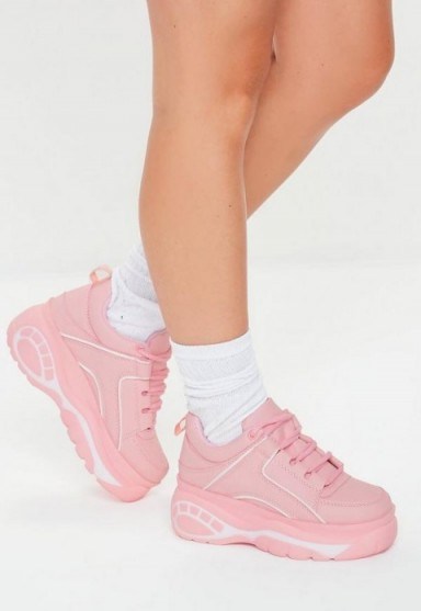 MISSGUIDED pink chunky sole platform trainers – girly sneakers - flipped