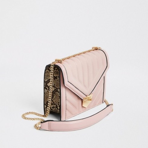 RIVER ISLAND Pink quilted bar top cross body bag ~ chain strap flap bags - flipped