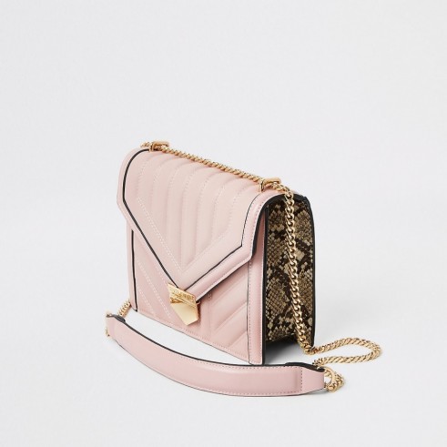 RIVER ISLAND Pink quilted bar top cross body bag ~ chain strap flap bags