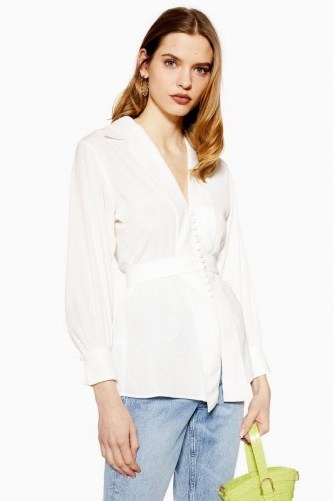 Topshop Plunge Blouse in Ivory | tie back blouses - flipped