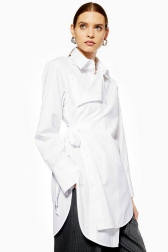Topshop Boutique Poplin Wrap Shirt in White | contemporary longline shirts - flipped