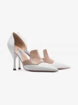 Prada Pointed Two-Tone 95 Pumps in White & Beige Patent Leather