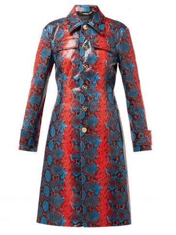 VERSACE Python-effect leather coat in blue and red ~ vintage style clothing - flipped