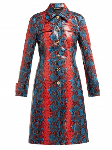 VERSACE Python-effect leather coat in blue and red ~ vintage style clothing
