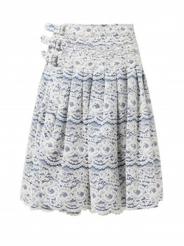 JUNYA WATANABE Rachelle lace-overlay denim midi skirt in blue - flipped