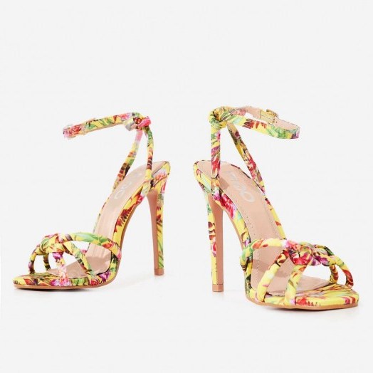 EGO Ravi Knotted Barely There Heel In Yellow Flower Print – STRAPPY HIGH HEELS - flipped