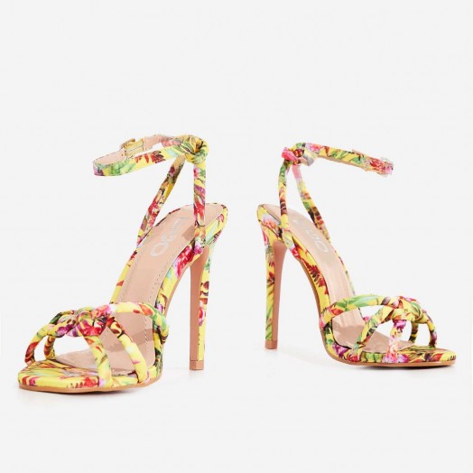 EGO Ravi Knotted Barely There Heel In Yellow Flower Print – STRAPPY HIGH HEELS
