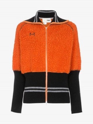 RBN X Bjorn Borg Two-Tone Fleece Insert Zip-Up Wool Bomber Jacket in orange and black - flipped