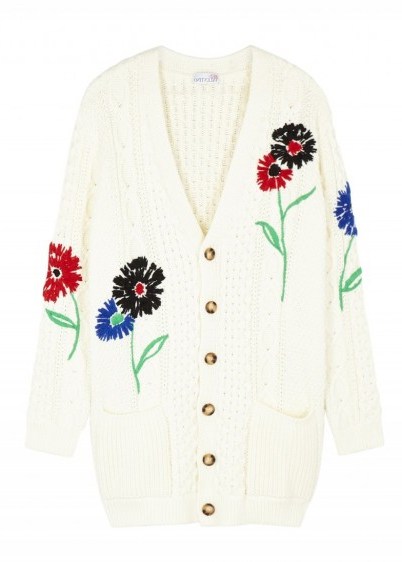 RED VALENTINO Cream embroidered cable-knit cardigan ~ floral cardigans - flipped