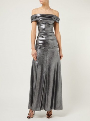 MARIA LUCIA HOHAN Reem metallic jersey off-the-shoulder gown ~ silver bardot event gowns - flipped