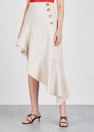 REJINA PYO Ella asymmetric cotton-blend skirt in stone ~ ruffled hemline