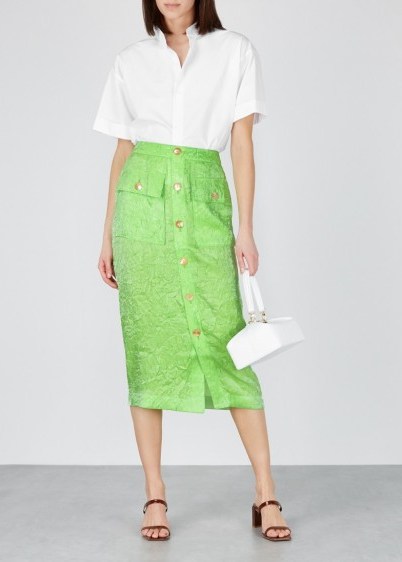 REJINA PYO Lily lime button-embellished skirt ~ green skirts ~ fresh colours for spring - flipped