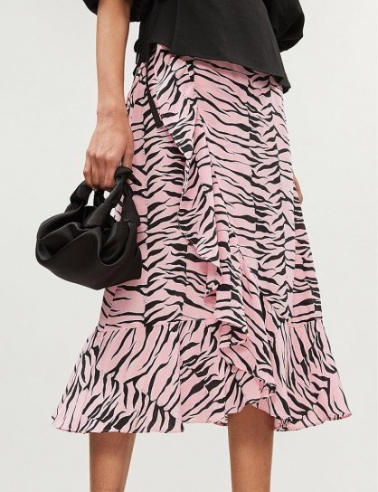 RIXO Gracie ruffle-trimmed tiger-print silk skirt in pink and black - flipped