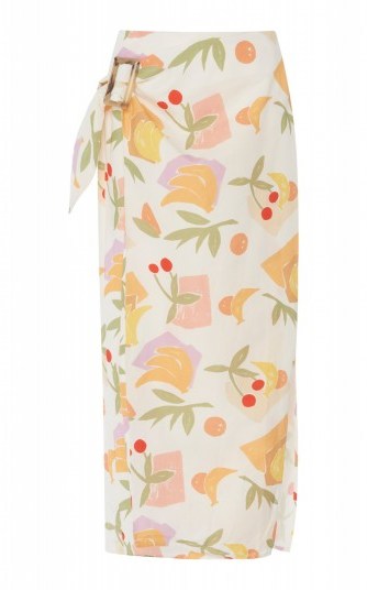 Rejina Pyo Robin Printed Cotton-Blend Midi Skirt | fruit print wrap skirts - flipped